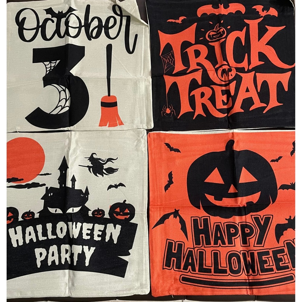 Halloween Throw Pillow Covers Set of 4 Trick or Treat Pumpkin Decor 18x18